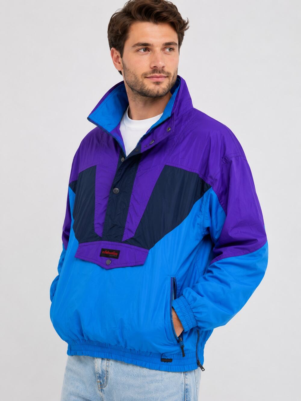 Edelweiss Mens Vintage Nylon Jacket Coat Size Medium Blue Purple Ski Winter Y2K